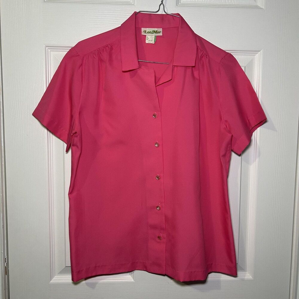 Vintage LeeMar Blouse Women's 8 Pink Short Sleeve Collared Button Front USA